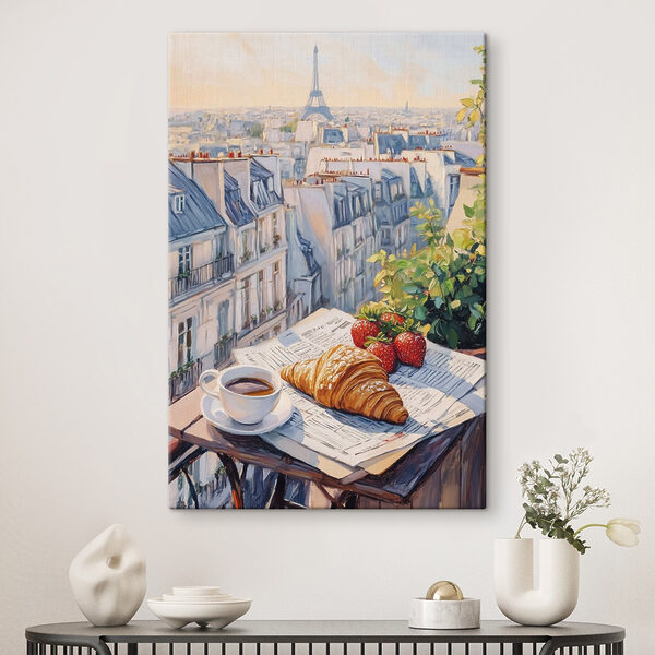Petit déjeuner sur une table avec une tasse de café et des fraises Petit déjeuner sur une table avec une tasse de café et des fraises