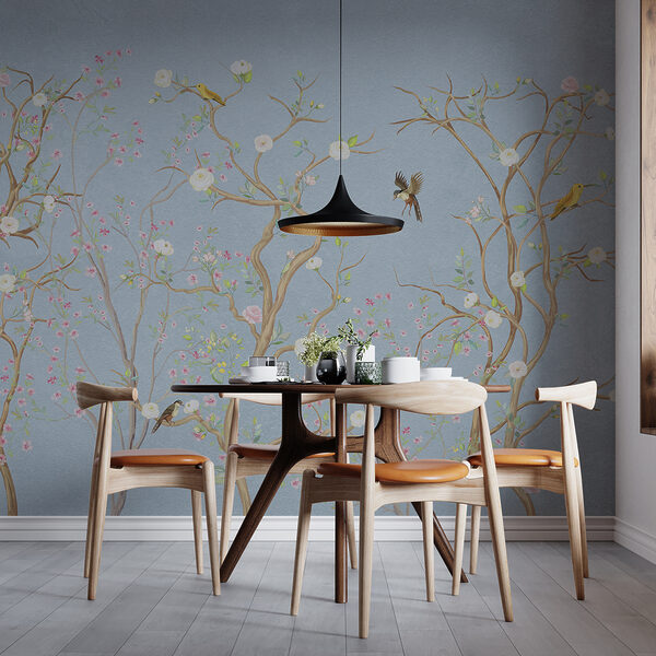 Peinture murale d'un arbre avec des fleurs et des oiseaux Peinture murale d'un arbre avec des fleurs et des oiseaux