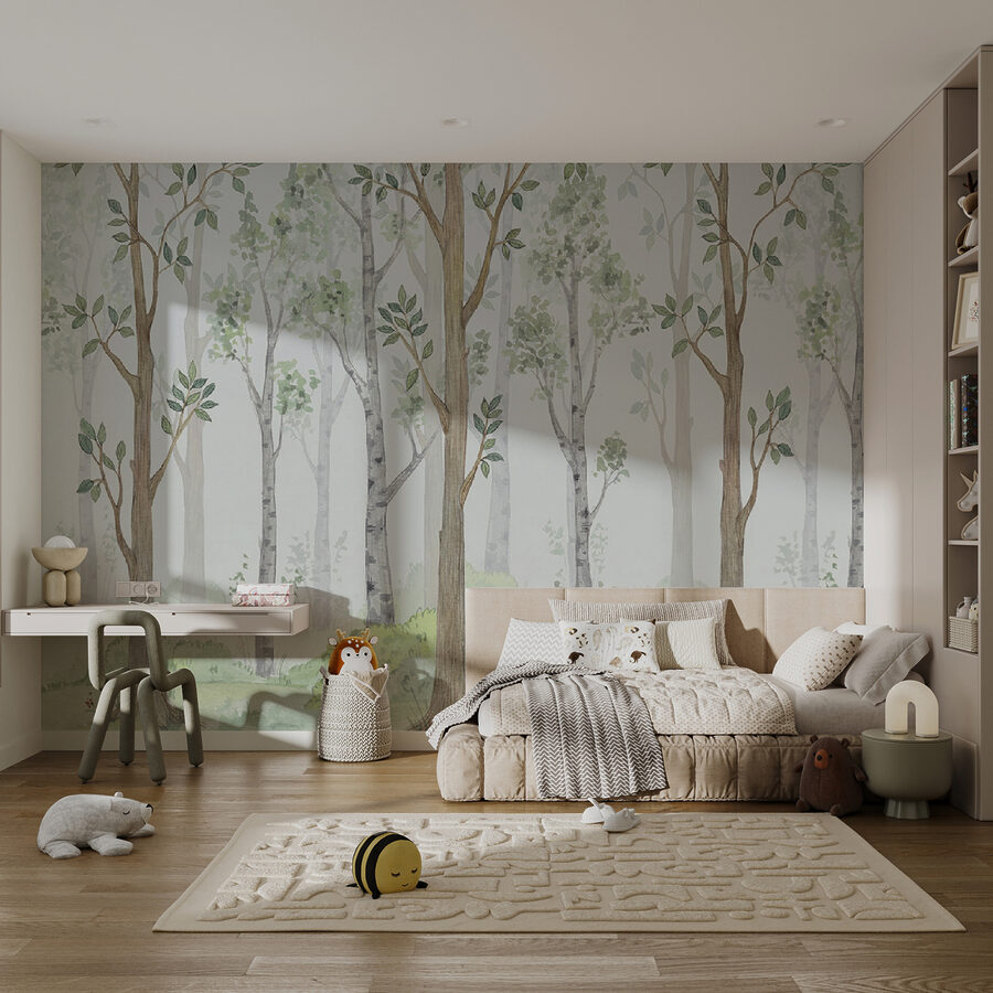 Aquarelle d'arbres et d'herbe