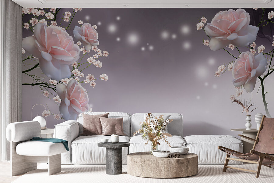 Papier peint Fleurs roses et fleurs blanches – Image 11