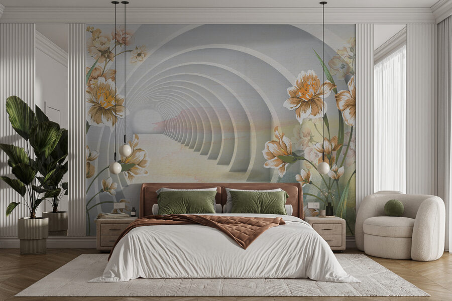 Papier peint avec des fleurs et un tunnel