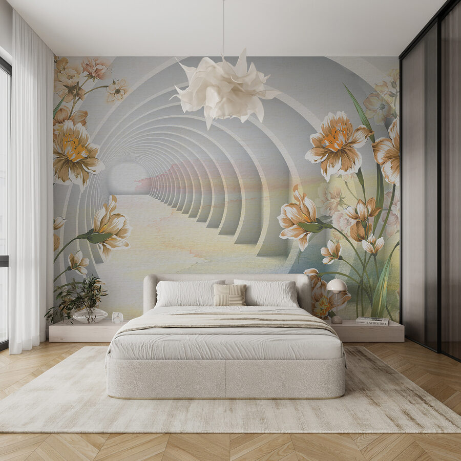 Papier peint avec des fleurs et un tunnel