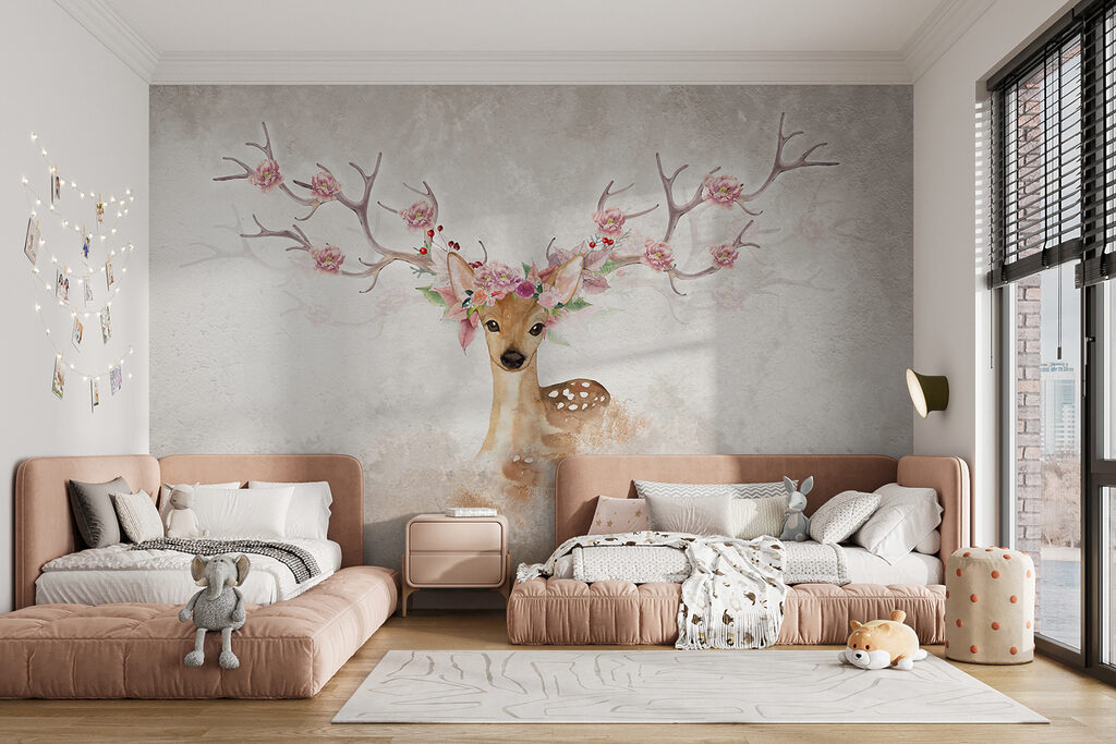 u04671pir16r 1024x683 - Aquarelle d'un cerf avec des fleurs sur les cornes