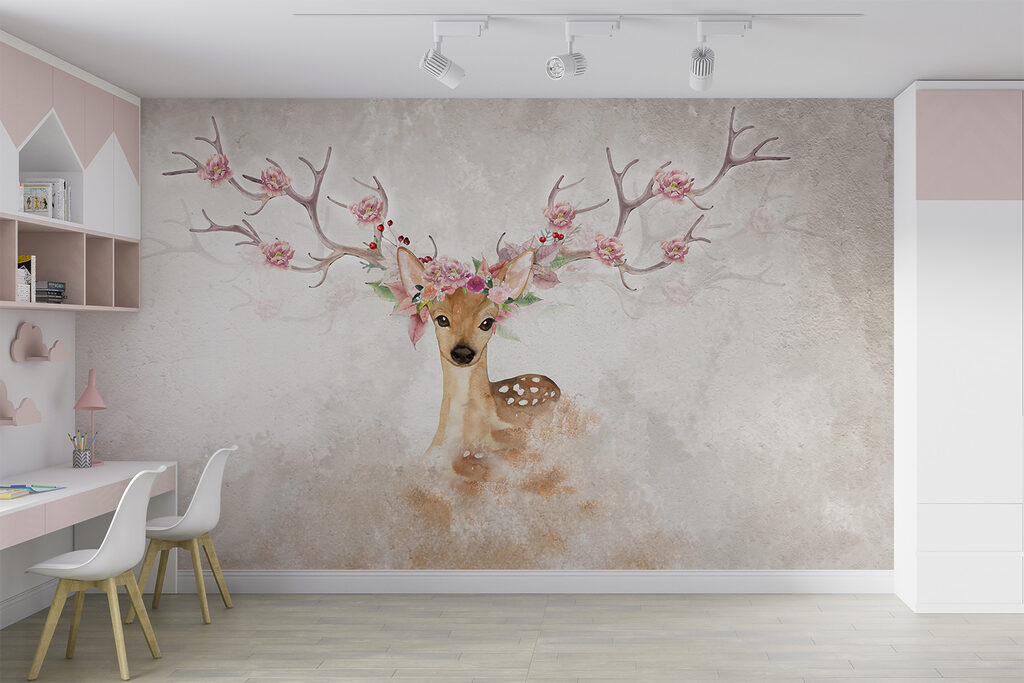 u04671pir3r 1024x683 - Aquarelle d'un cerf avec des fleurs sur les cornes