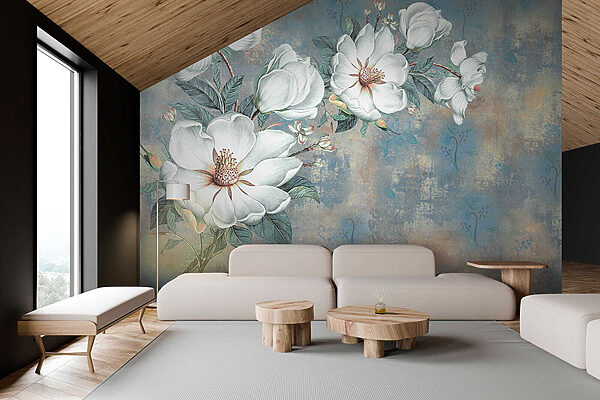 Fleurs blanches sur fond bleu Fleurs blanches sur fond bleu