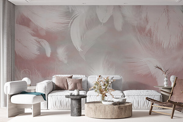 White feathers on a pink background White feathers on a pink background