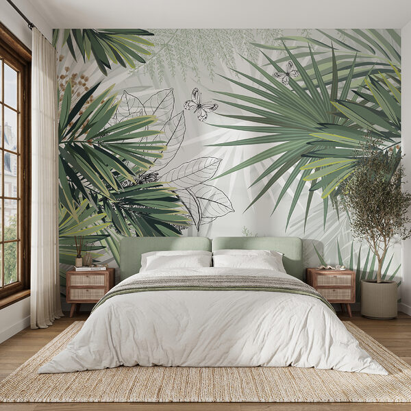 Feuillage tropical avec des papillons délicats u12819pib9ms 600x600 - Feuillage tropical avec des papillons délicats