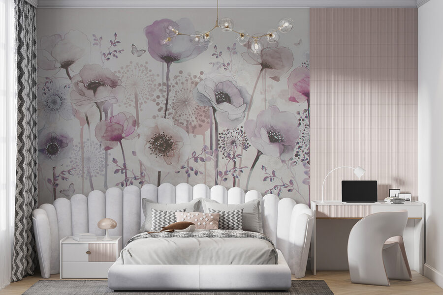 Peinture de fleurs et de papillons