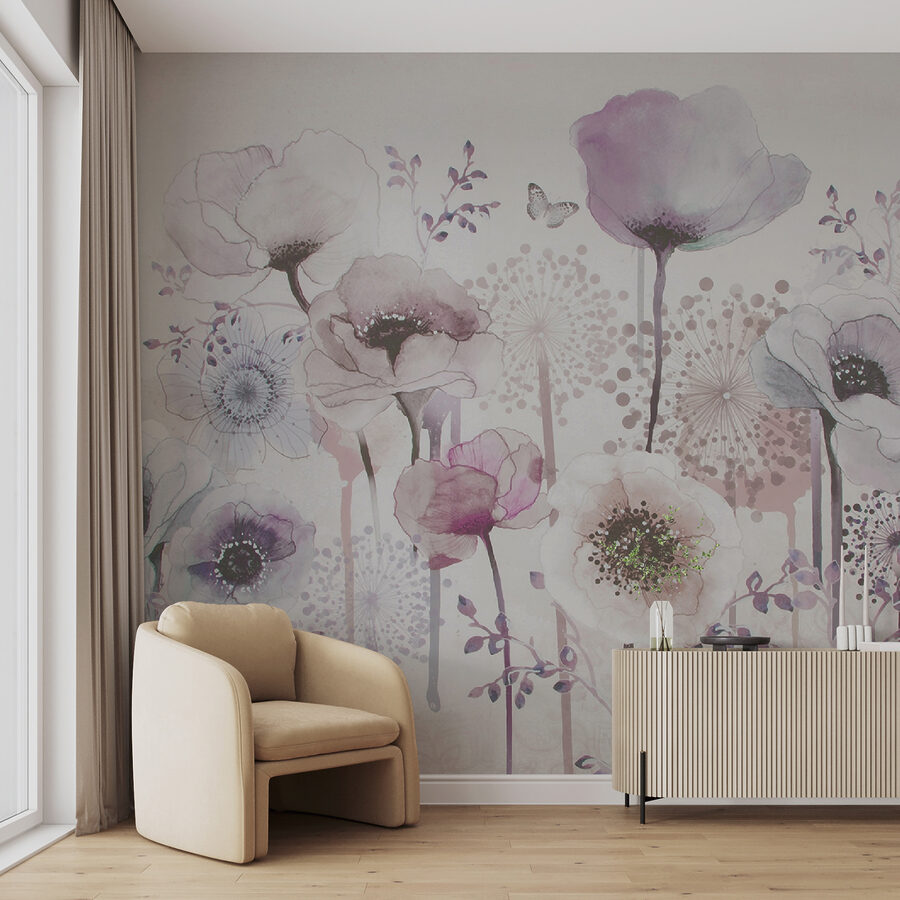 Peinture de fleurs et de papillons