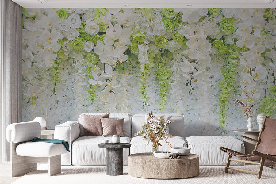Mur de fleurs et de vignes