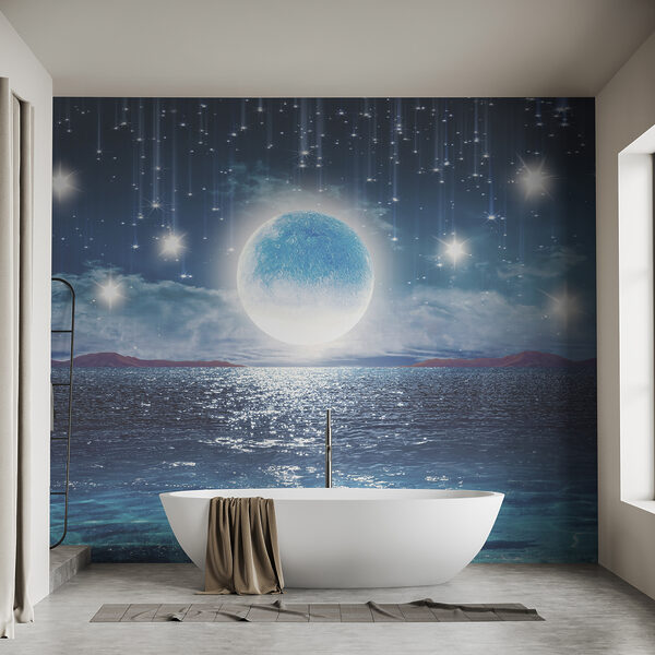 Lune sur l'eau avec des étoiles et des nuages Lune sur l'eau avec des étoiles et des nuages