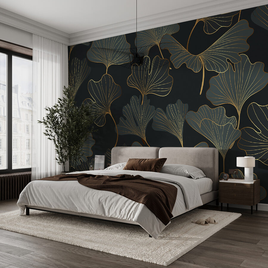 Motif de feuilles sur fond noir