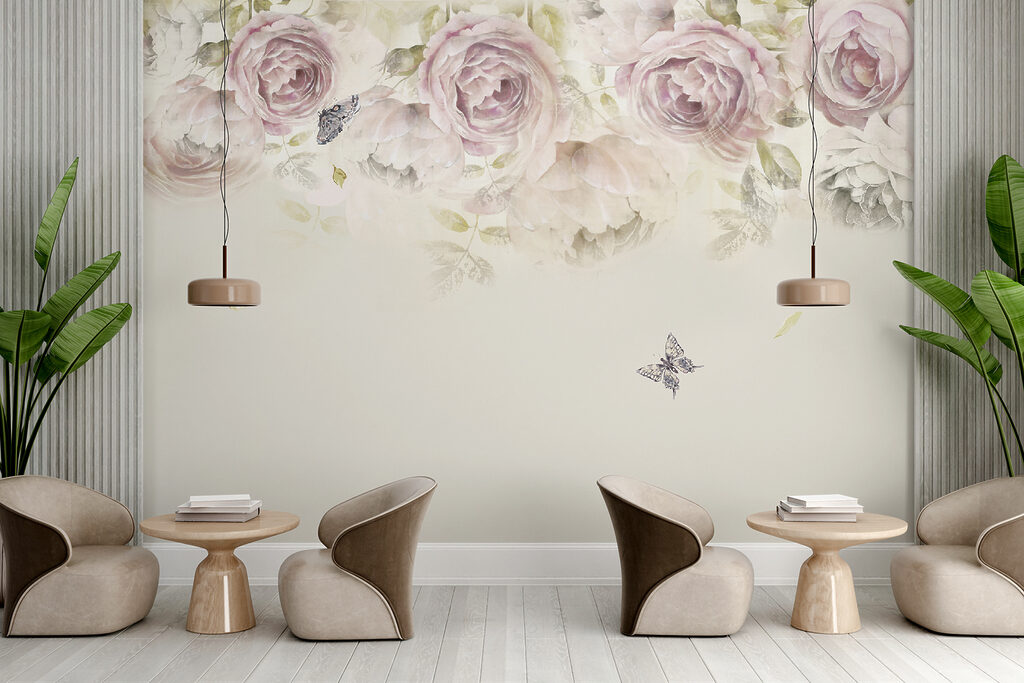 Pink roses and butterflies Pink roses and butterflies