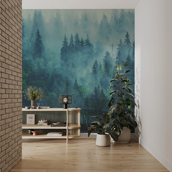 Forêt brumeuse avec des arbres Forêt brumeuse avec des arbres