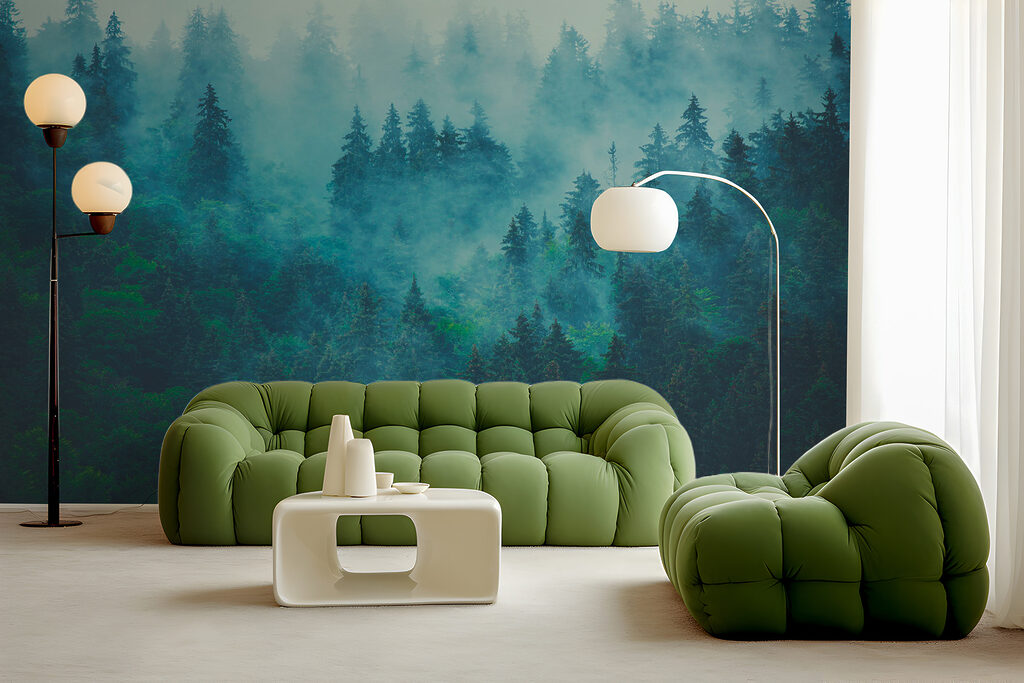 Foggy forest with trees