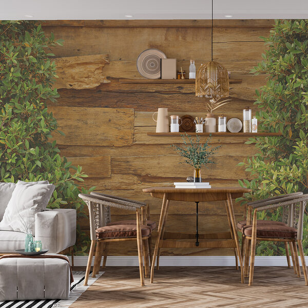 Arbre à côté d'un mur en bois Arbre à côté d'un mur en bois