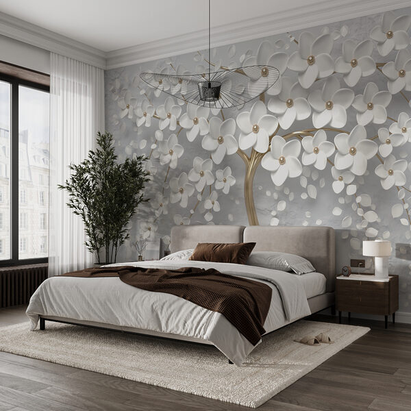 Arbre avec des fleurs et des feuilles blanches Arbre avec des fleurs et des feuilles blanches