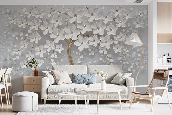 Arbre avec des fleurs et des feuilles blanches Arbre avec des fleurs et des feuilles blanches