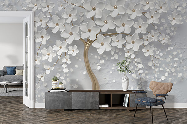 Arbre avec des fleurs et des feuilles blanches Arbre avec des fleurs et des feuilles blanches
