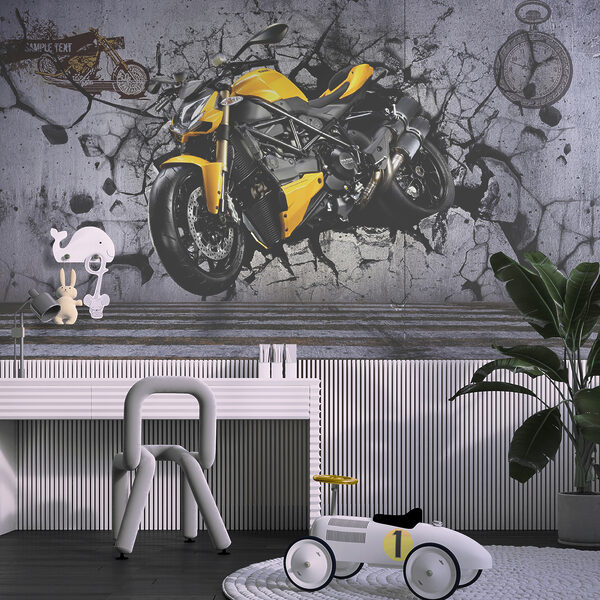 Moto jaune sur un mur Moto jaune sur un mur
