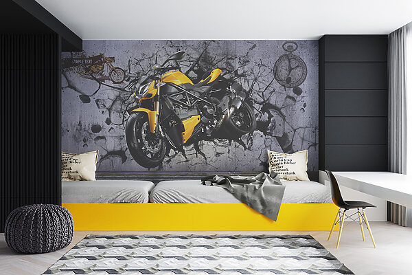 Moto jaune sur un mur Moto jaune sur un mur