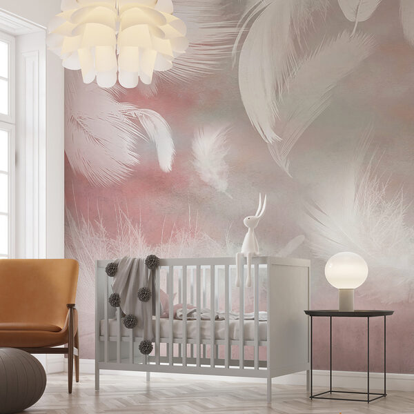 White feathers on a pink background White feathers on a pink background