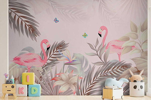 Flamants roses et fleurs Flamants roses et fleurs