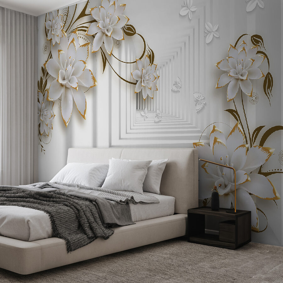 Fleurs blanches et orange sur fond blanc