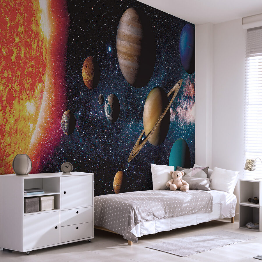 Planètes dans l'espace avec des étoiles et une étoile brillante