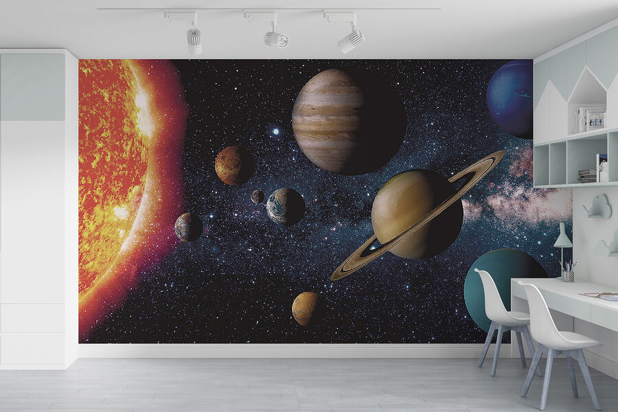 Planètes dans l'espace avec des étoiles et une étoile brillante