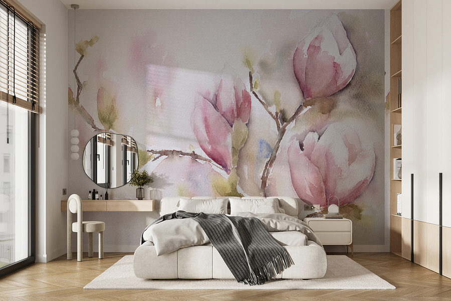 Aquarelle de fleurs roses