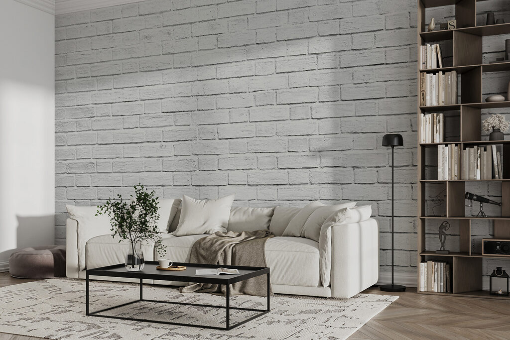 White brick wall with many small bricks White brick wall with many small bricks