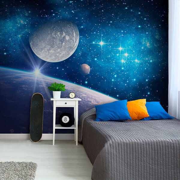 Planète et lune dans l'espace Planète et lune dans l'espace
