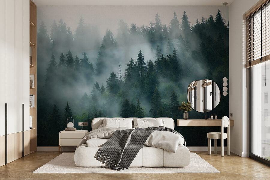 Forêt brumeuse avec des arbres Forêt brumeuse avec des arbres