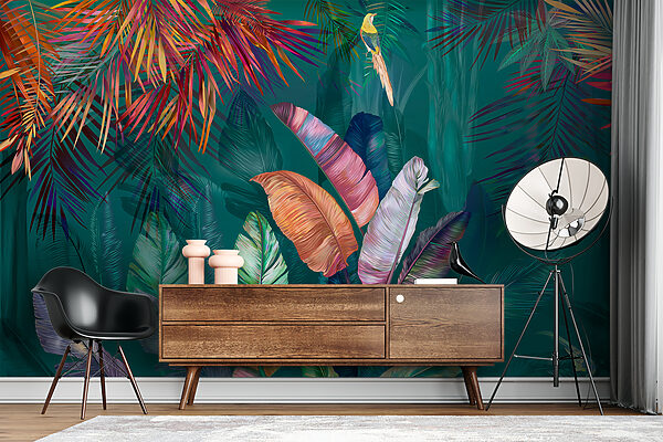 Feuilles et oiseaux tropicaux colorés Feuilles et oiseaux tropicaux colorés