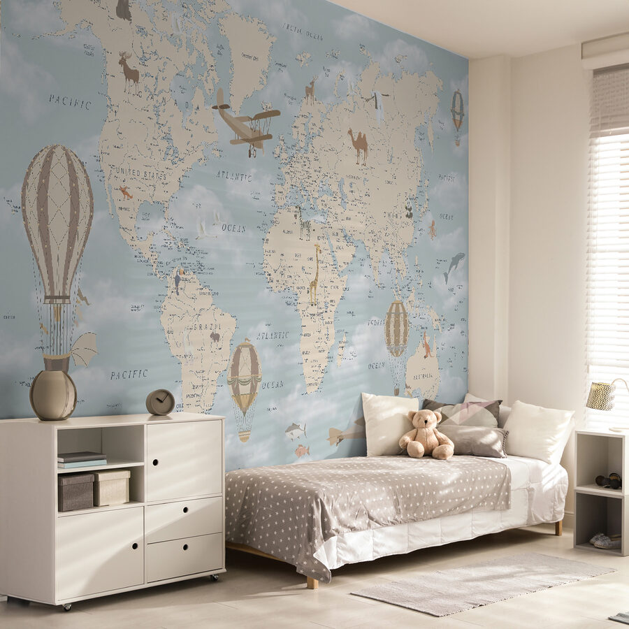 Papier peint Carte du monde avec différents animaux et oiseaux – Image 10