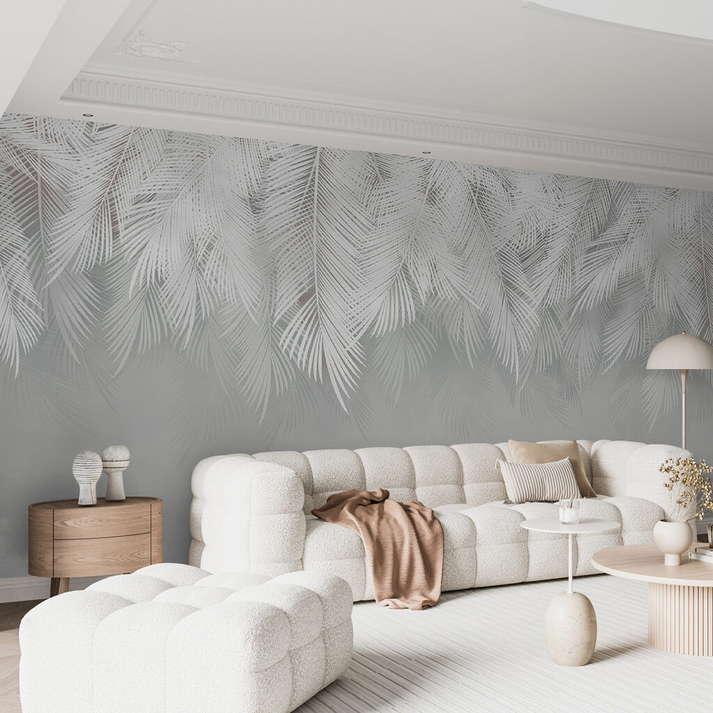 White feather pattern on a gray background White feather pattern on a gray background