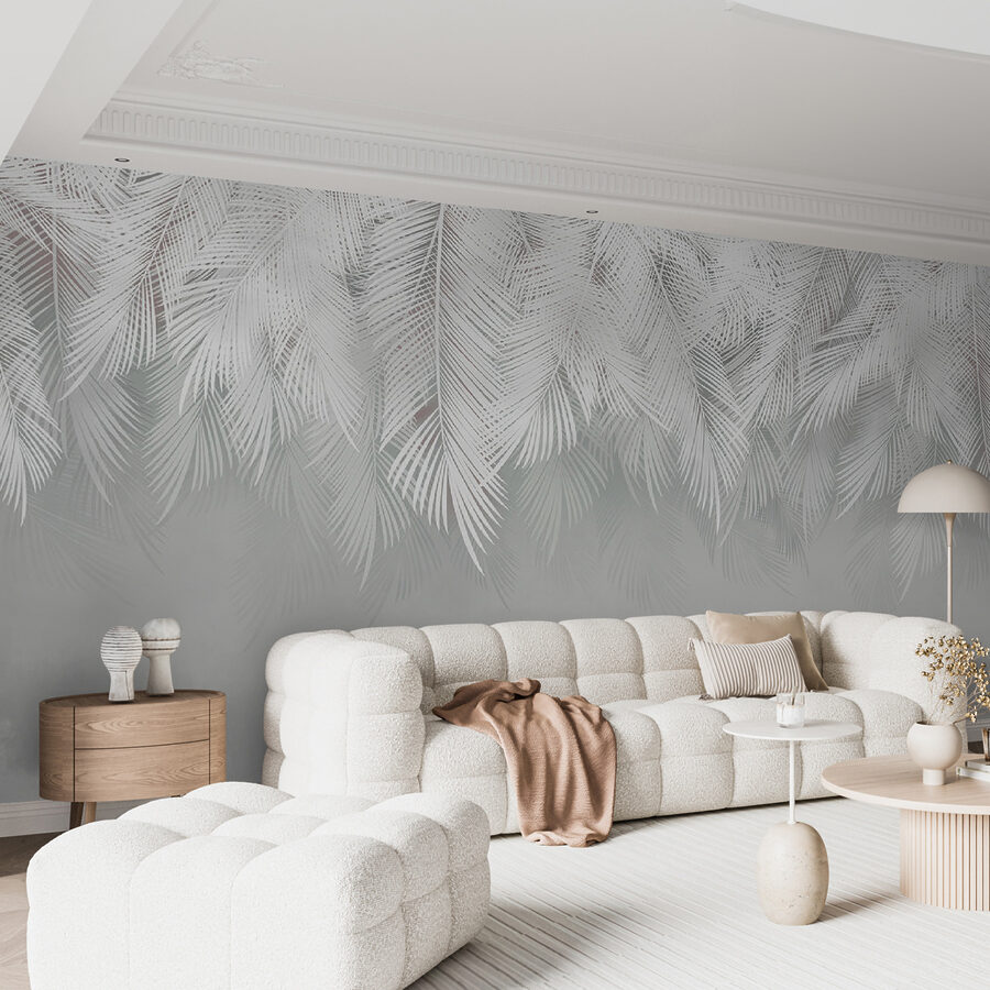 Papier peint Motif de plumes blanches sur fond gris – Image 10