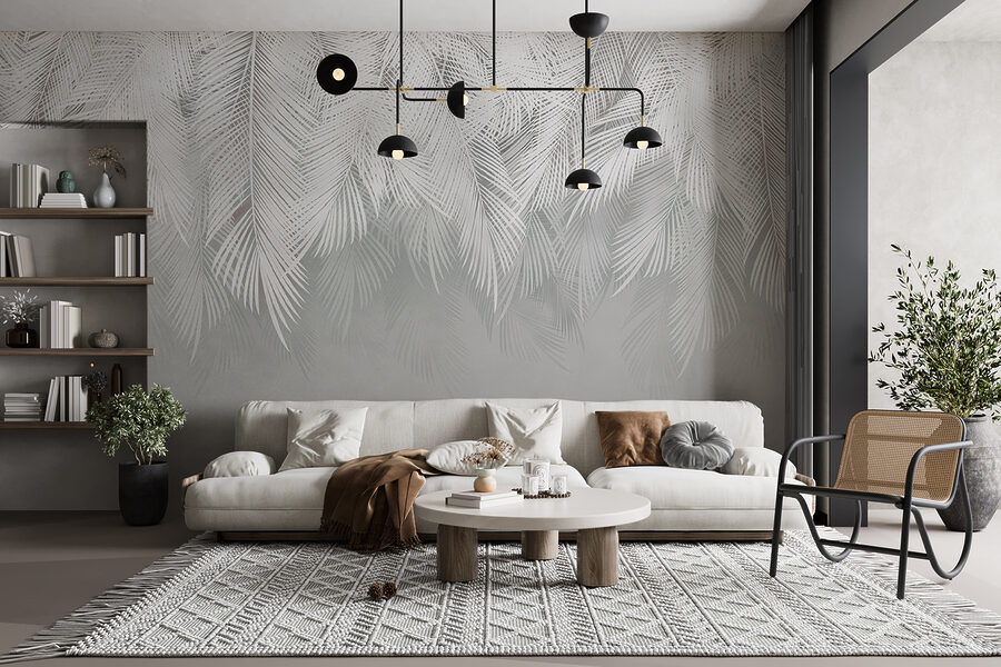 Papier peint Motif de plumes blanches sur fond gris – Image 11
