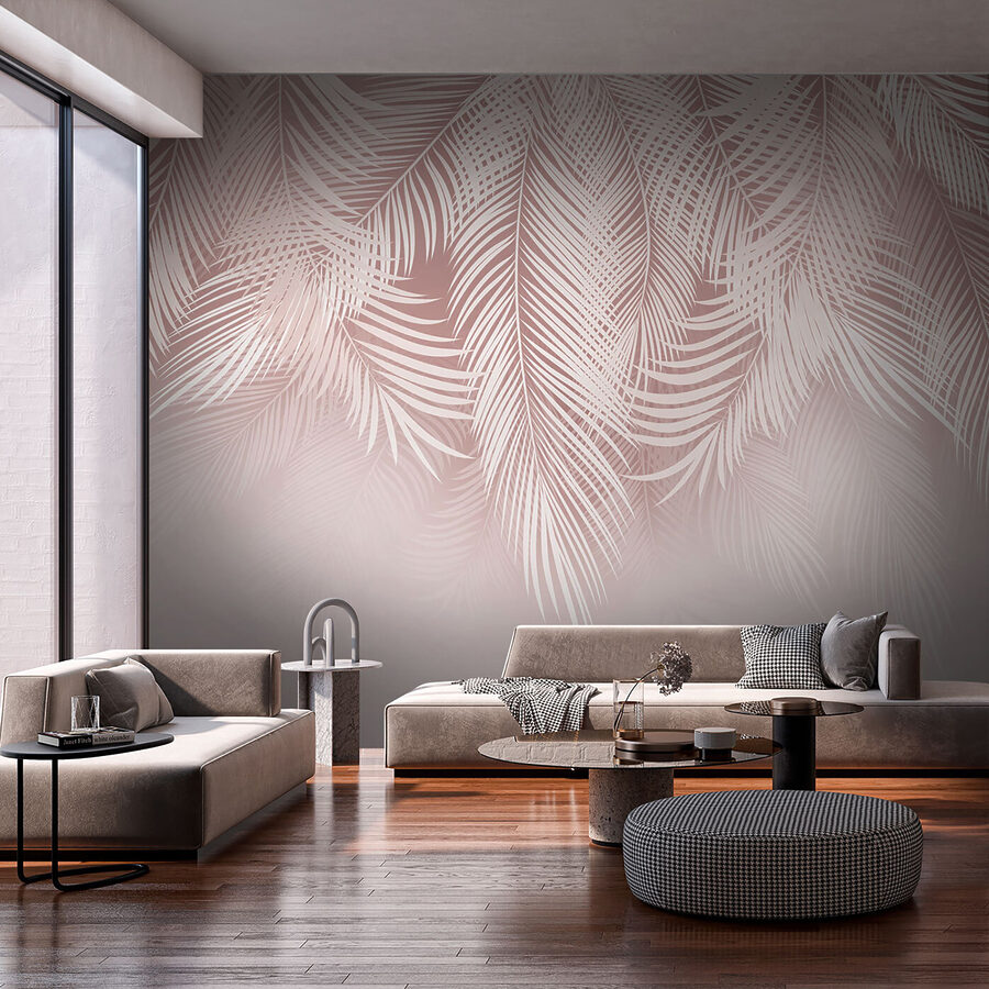 Feuilles blanches sur fond rose