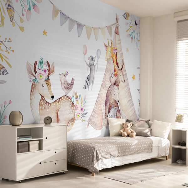 Group of animals with a teepee