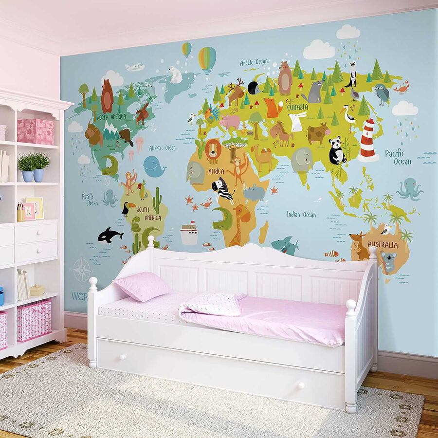 Carte du monde avec animaux Carte du monde avec animaux