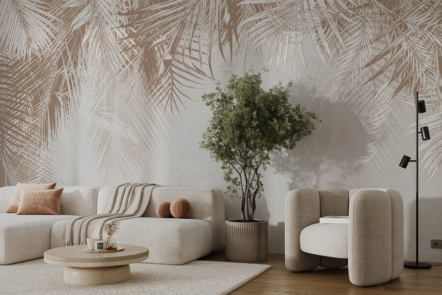 Papier peint Fond blanc et brun avec des feuilles de palmier – Image 5