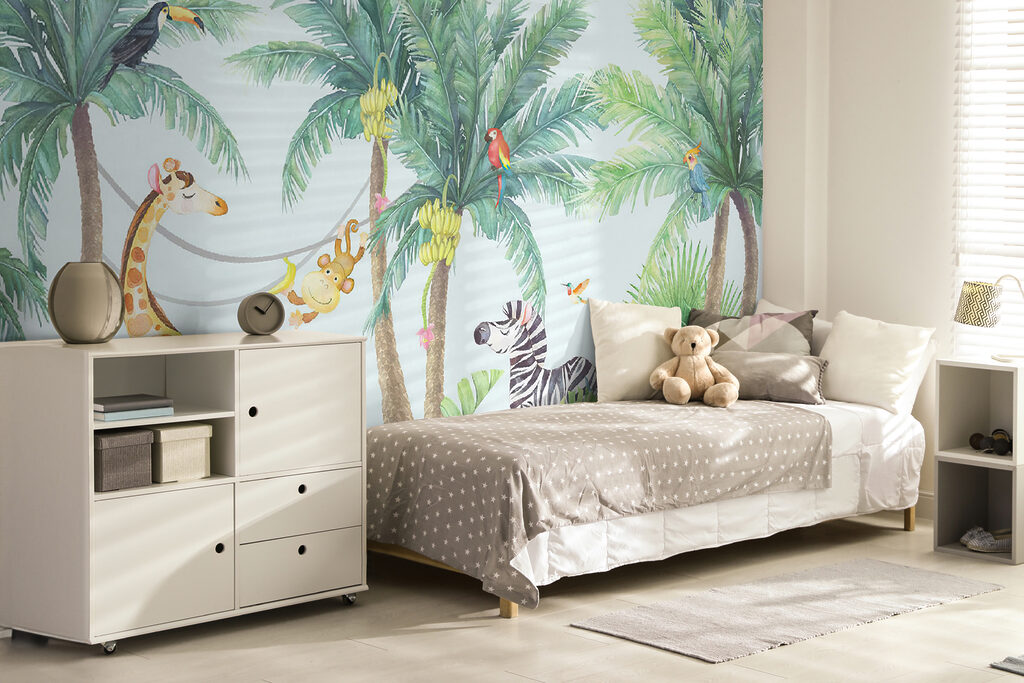 Giraffe and zebra in a jungle Giraffe and zebra in a jungle