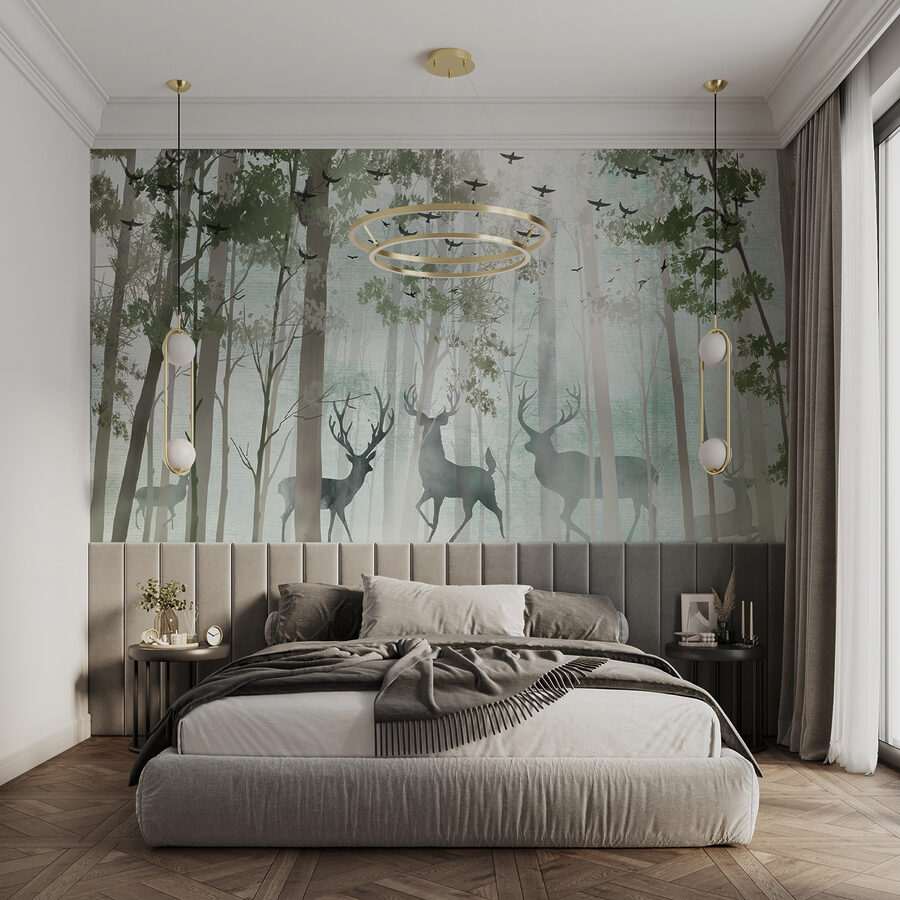 Papier peint Groupe de cerfs dans une forêt – Image 2