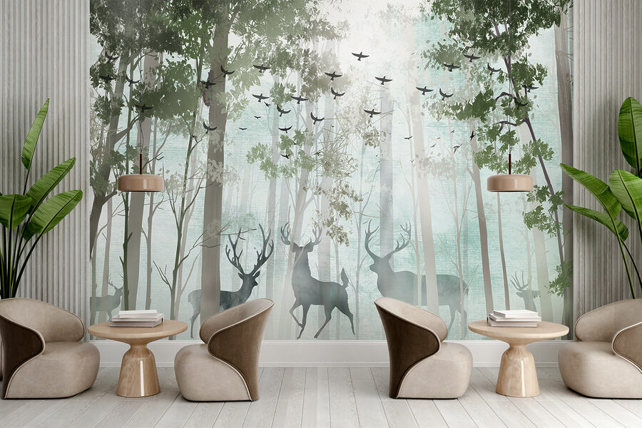 Papier peint Groupe de cerfs dans une forêt – Image 3