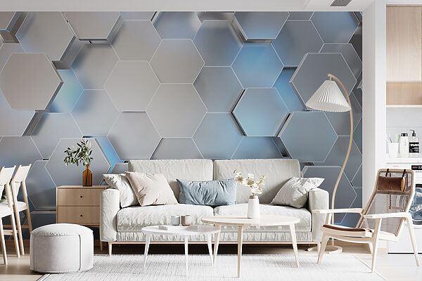 Hexagones blancs avec lumières bleues Hexagones blancs avec lumières bleues