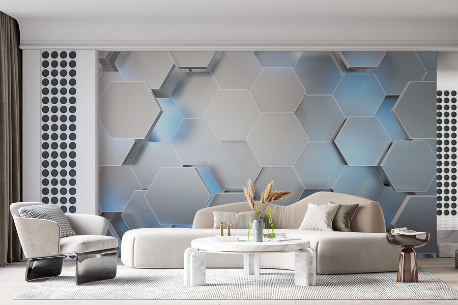 Hexagones blancs avec lumières bleues