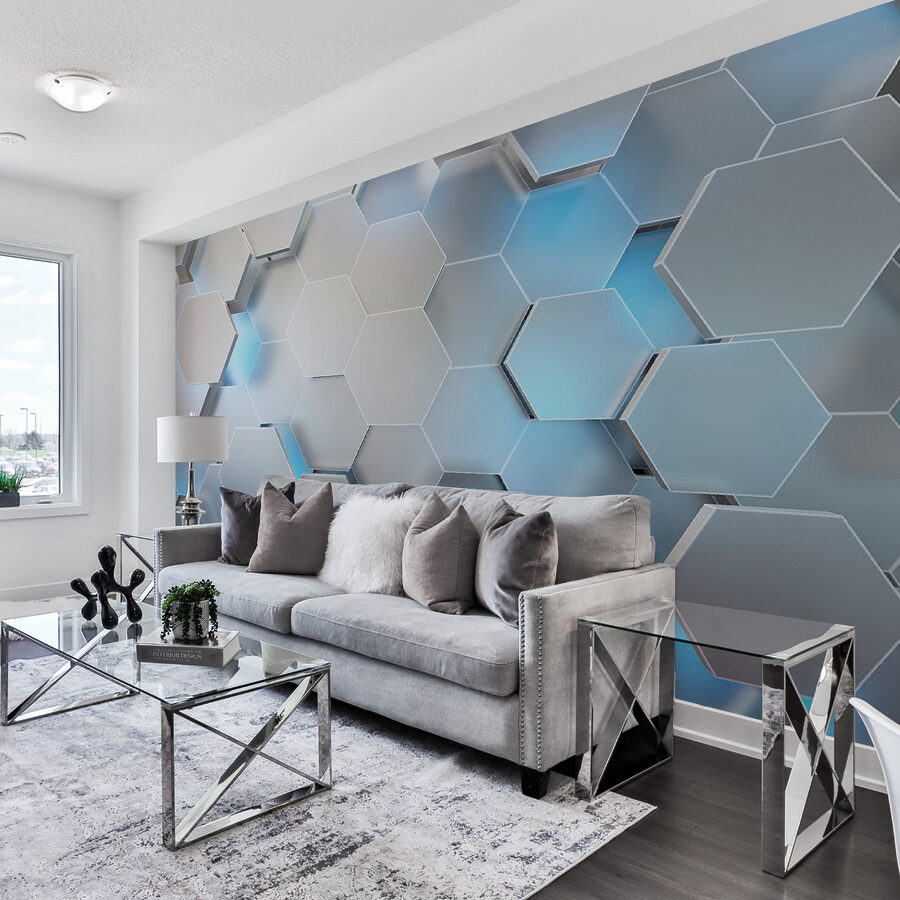 Hexagones blancs avec lumières bleues