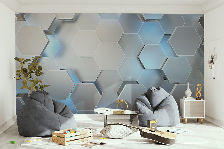 Hexagones blancs avec lumières bleues